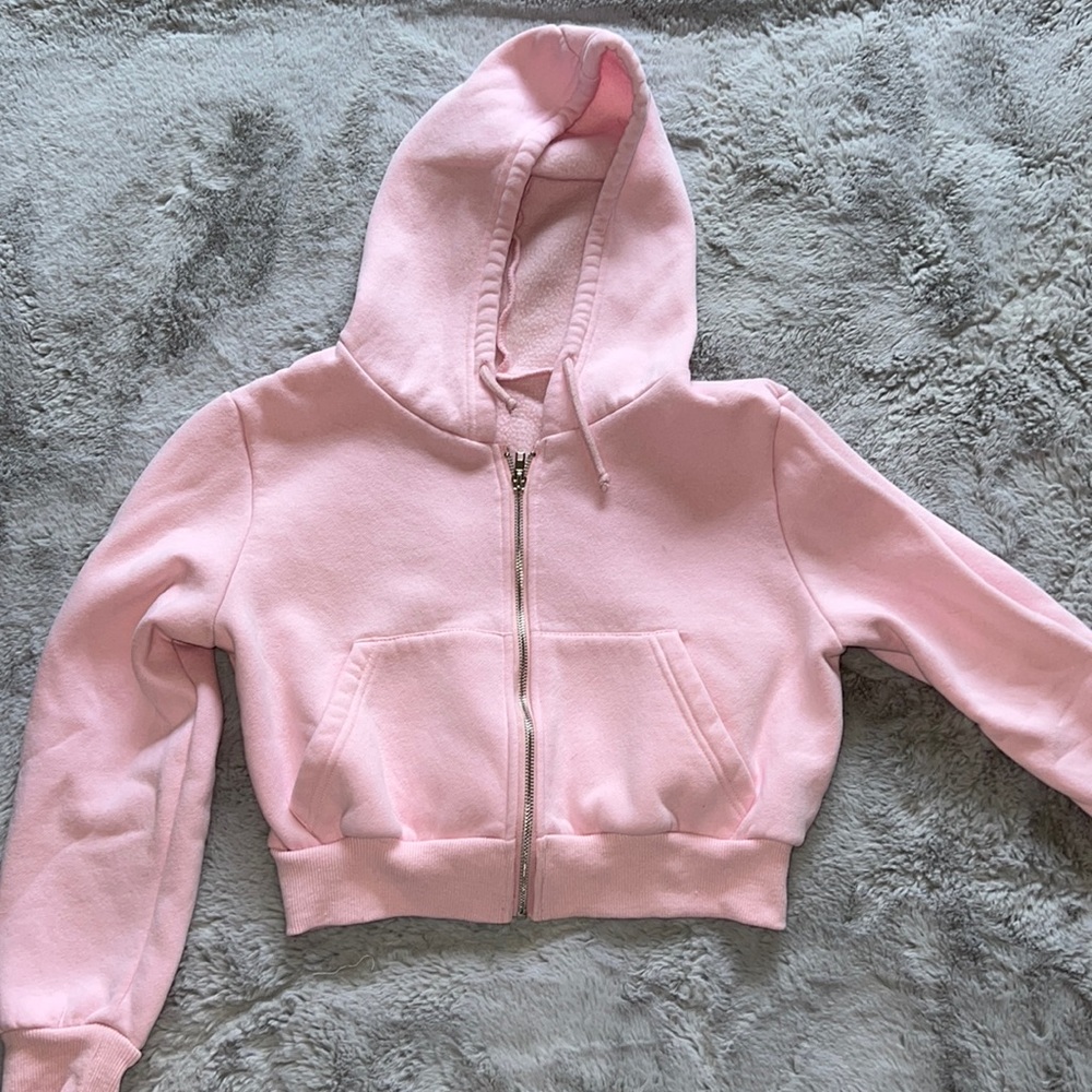 Pink cropped zip up hoodie